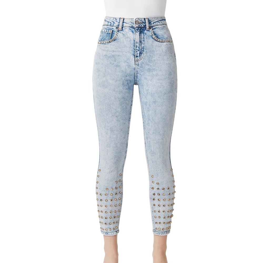 The Kooples Jeans LIZY‎ Slim Mid Waist Studded Ankle Blue Denim Womens Sz 28